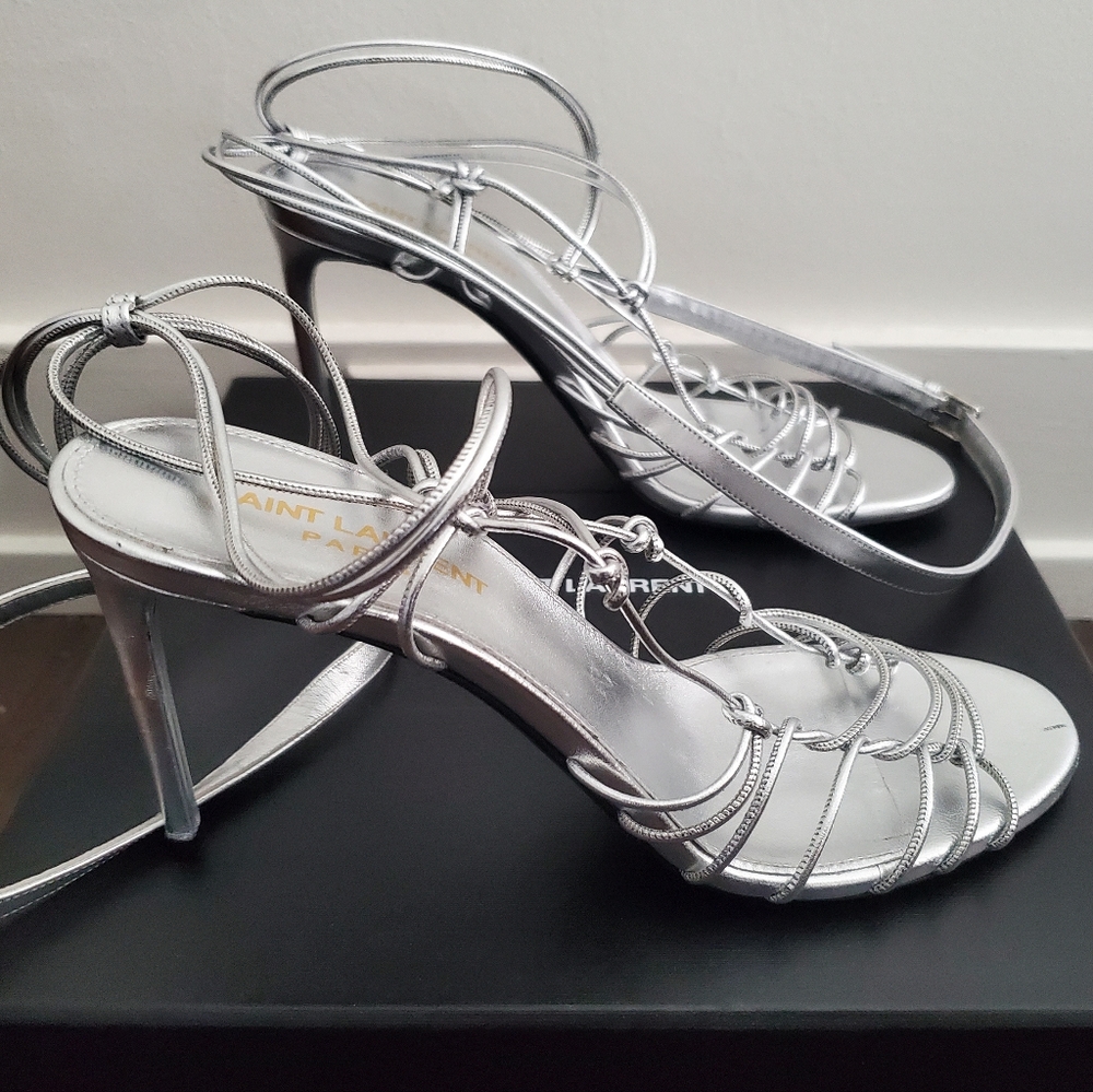 Nib Saint Laurent Robin 85 Metallic Argento Strap… - image 4